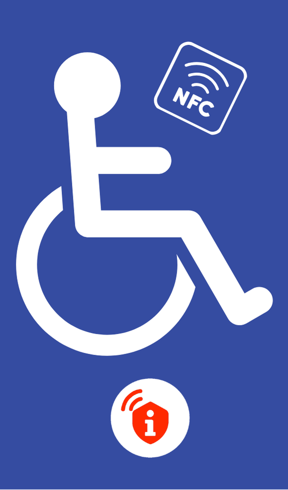 Safety Contact Card, blaues design mit einem Rollstuhl